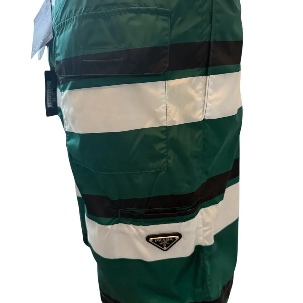 PRADA UB334 Men's Green Boxer Baiadera Nylon Striped Swim Suit Sz. 50- 34